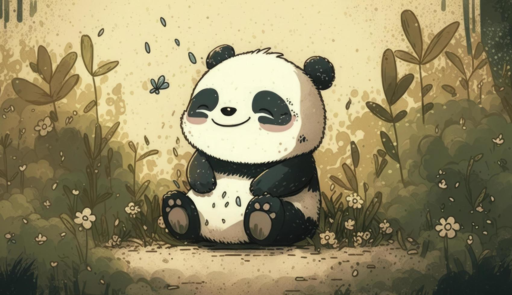 mullido linda panda bebé en el bosque en riendo felizmente, estilo, animal, panda bebé, generar ai foto