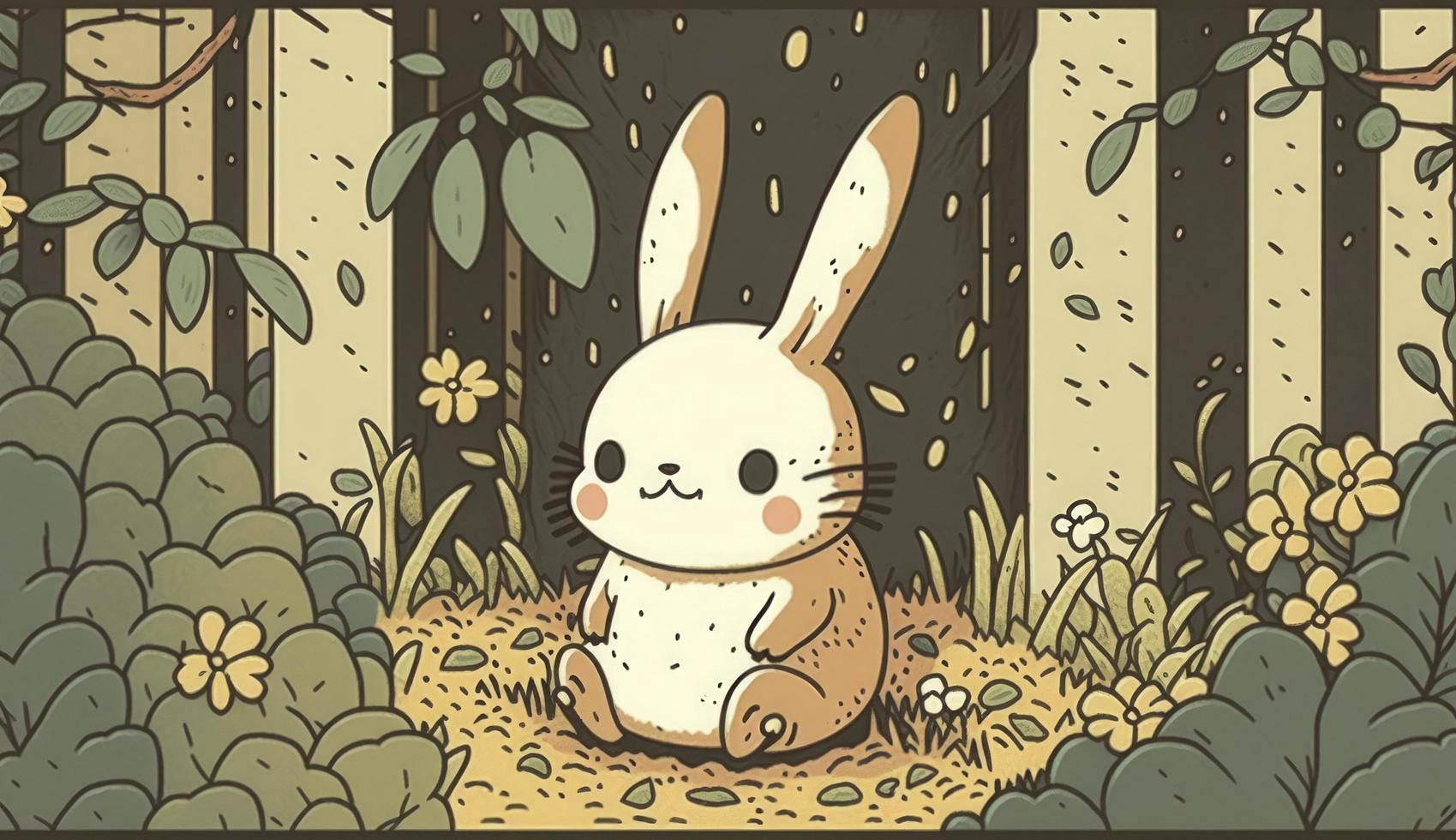 Fluffy cute Rabbit baby in the forest in laughing happily, style, Animal, Rabbit baby, Generate Ai photo