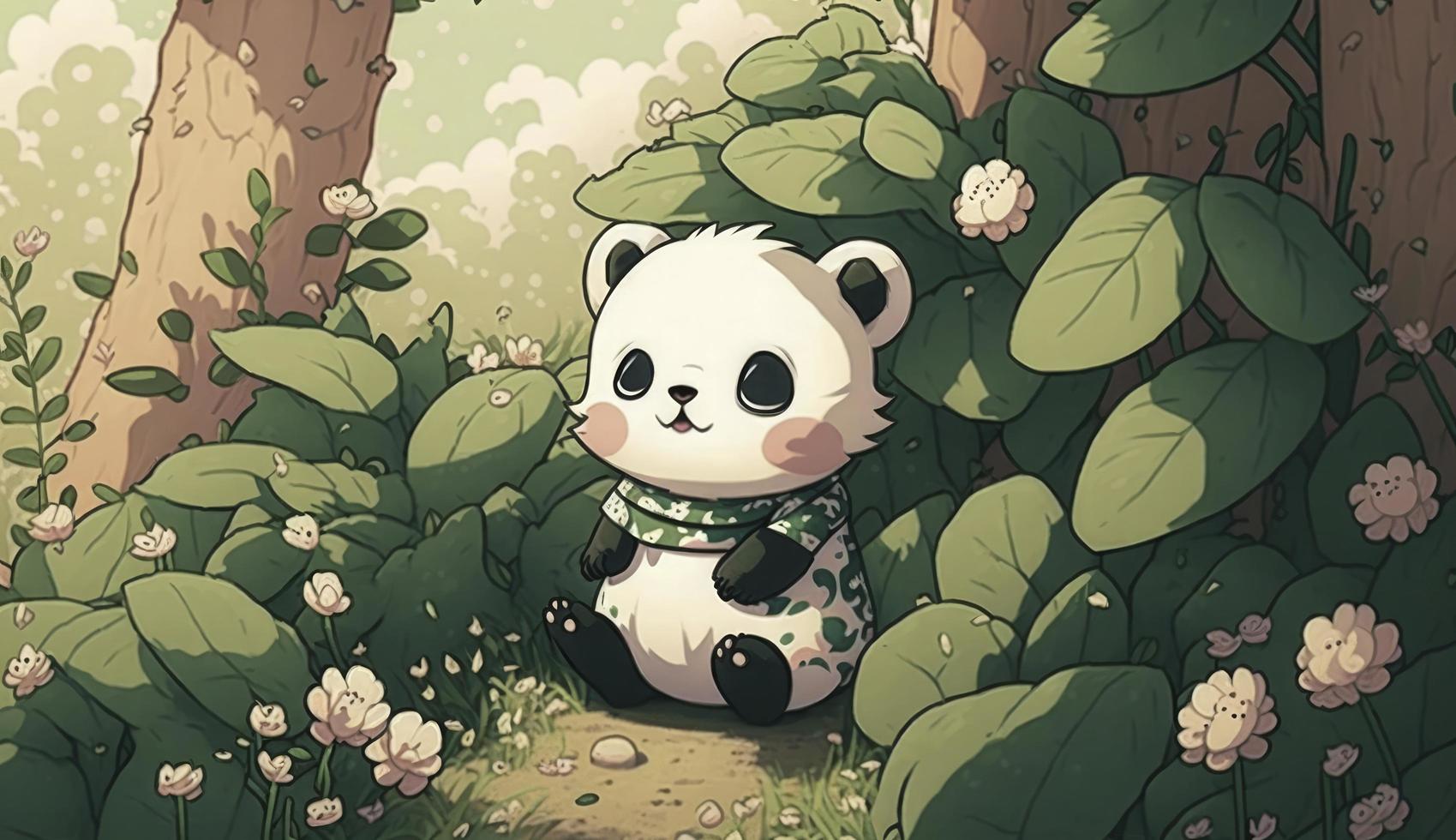 Fluffy cute panda baby in the forest in laughing happily, style, Animal, Panda baby, Generate Ai photo