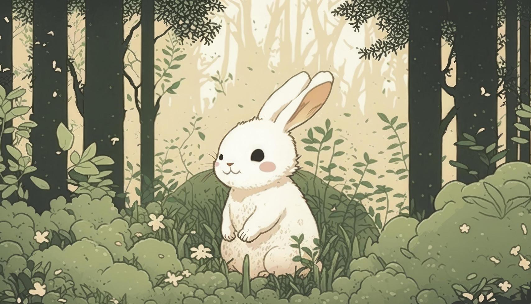Fluffy cute Rabbit baby in the forest in laughing happily, style, Animal, Rabbit baby, Generate Ai photo