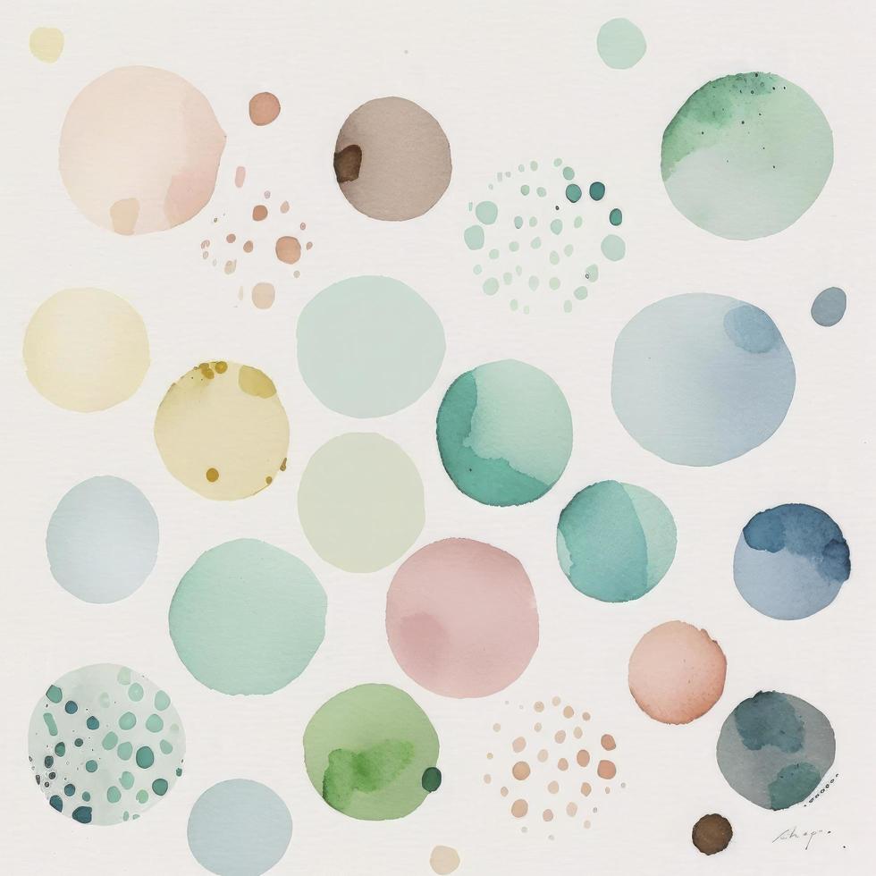 A seamless pattern featuring softly painted watercolor dots in various sizes, in a peaceful and dreamy color palette, Watercolor Dots Pattern, Abstract Art, watercolor pattern, Generate Ai photo