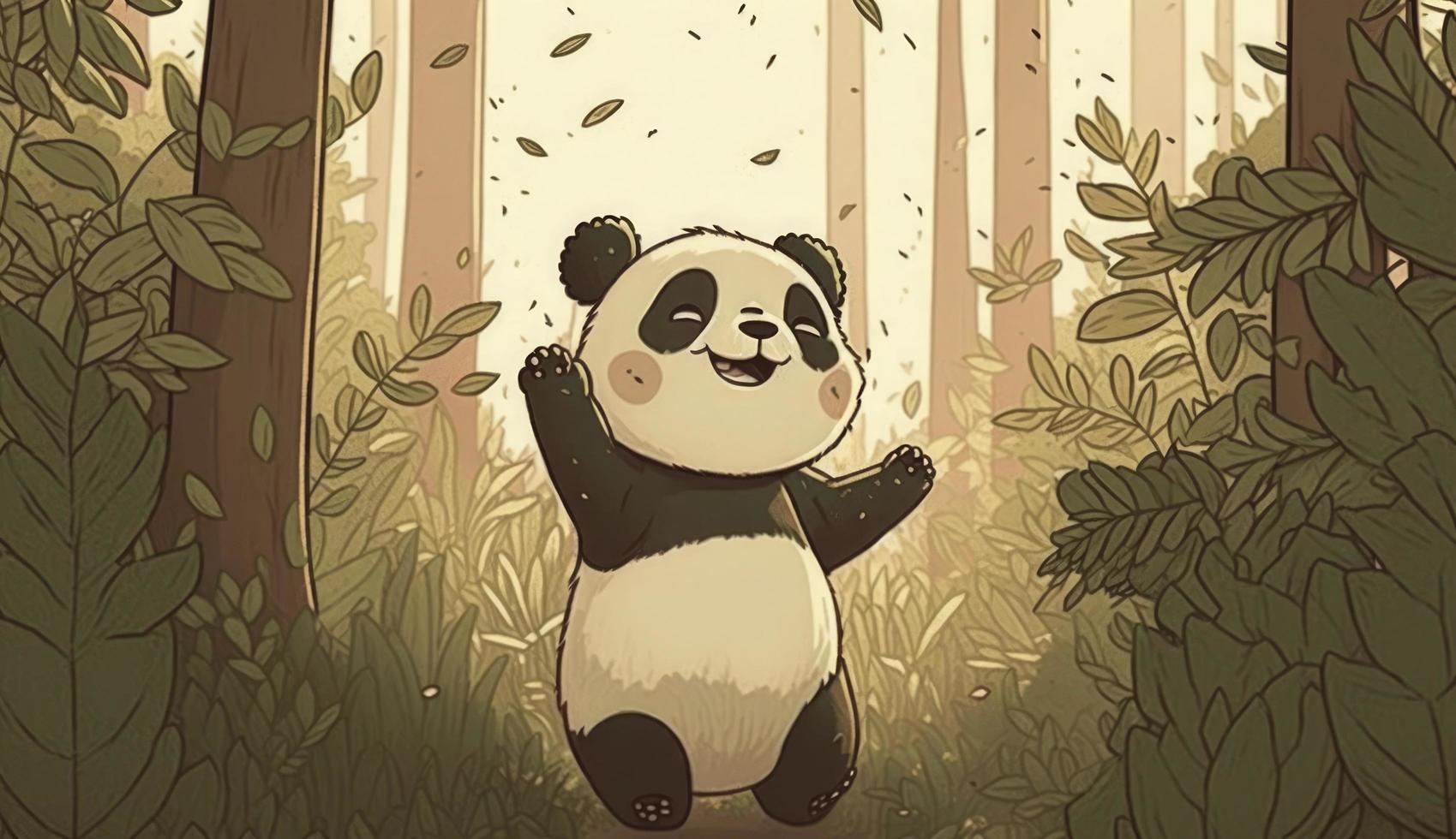 Fluffy cute panda baby in the forest in laughing happily, style, Animal, Panda baby, Generate Ai photo