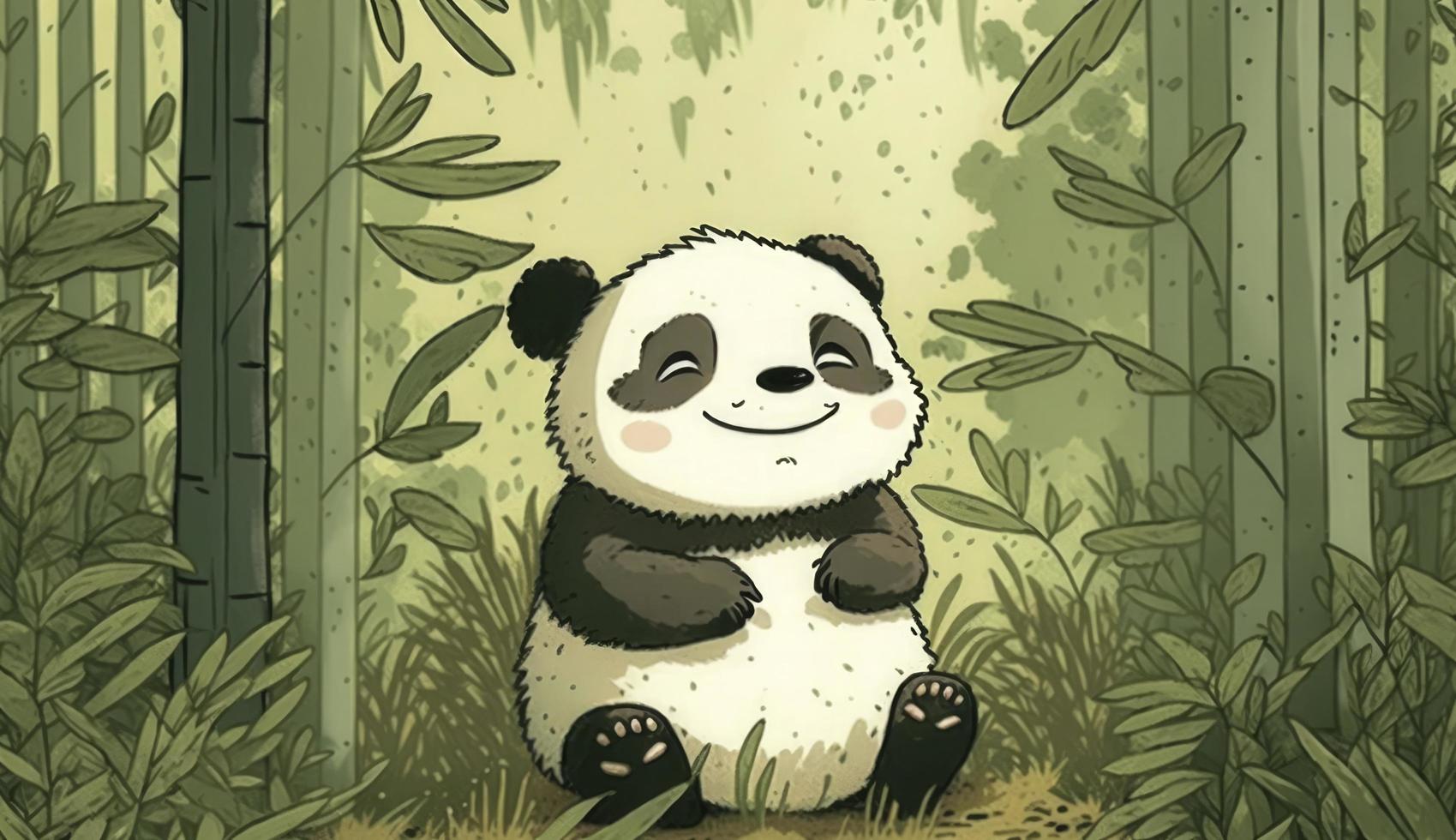 Fluffy cute panda baby in the forest in laughing happily, style, Animal, Panda baby, Generate Ai photo