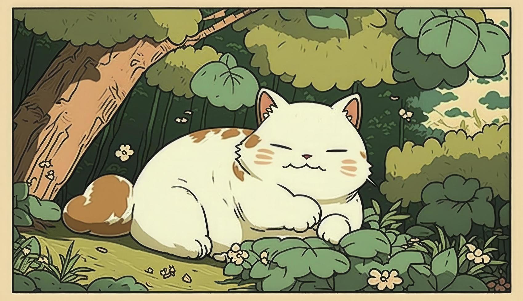 Fluffy cute cat baby in the forest in laughing happily, style, Animal, cat baby, Generate Ai photo