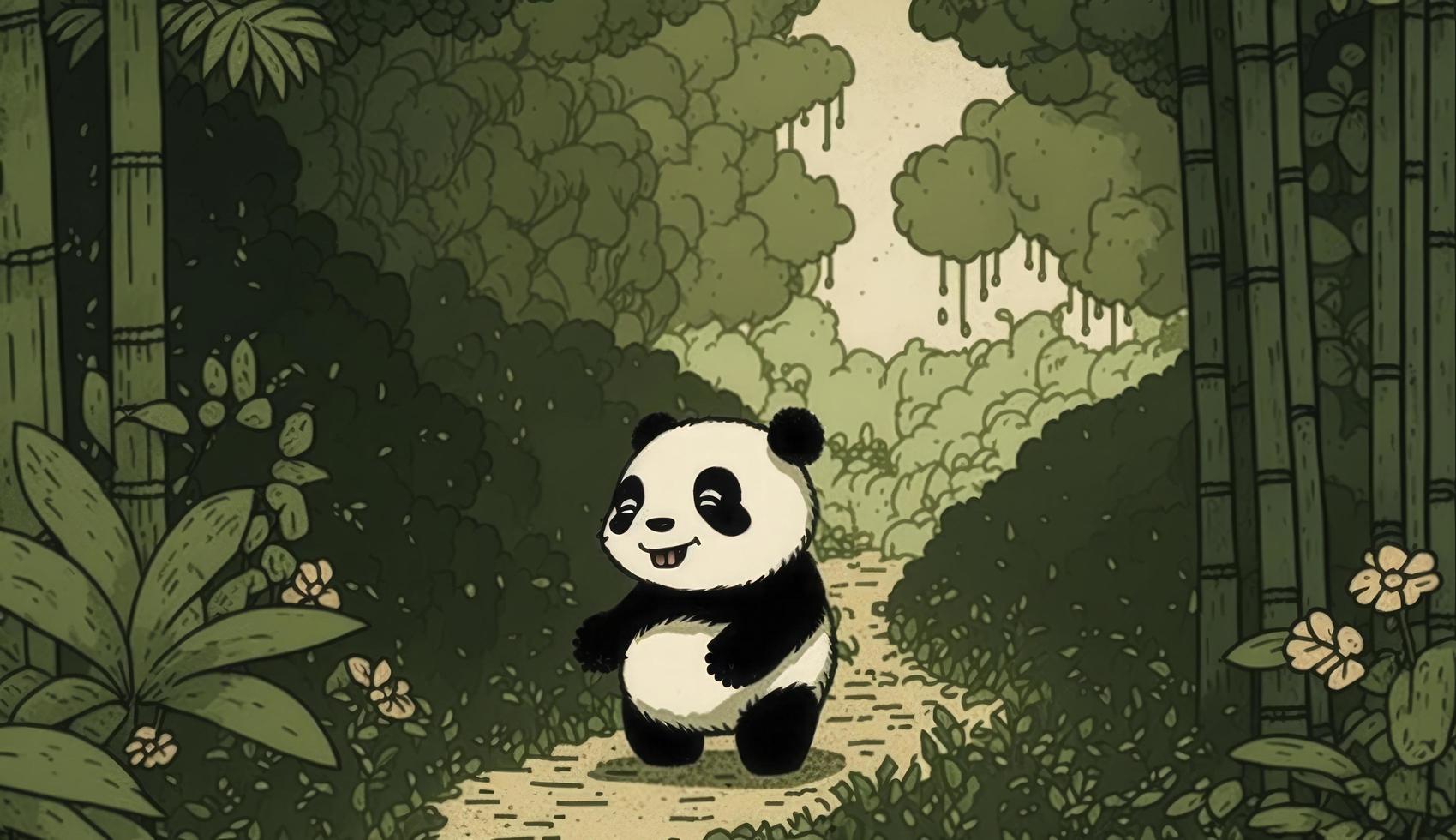 Fluffy cute panda baby in the forest in laughing happily, style, Animal, Panda baby, Generate Ai photo