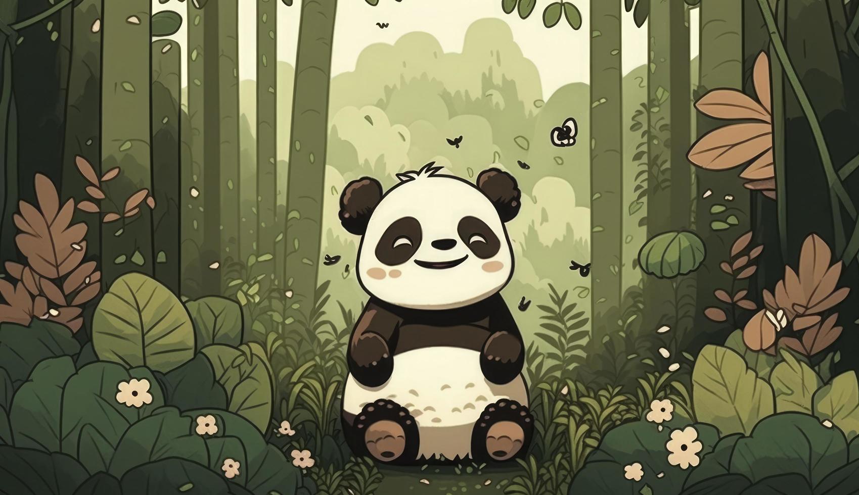 Fluffy cute panda baby in the forest in laughing happily, style, Animal, Panda baby, Generate Ai photo