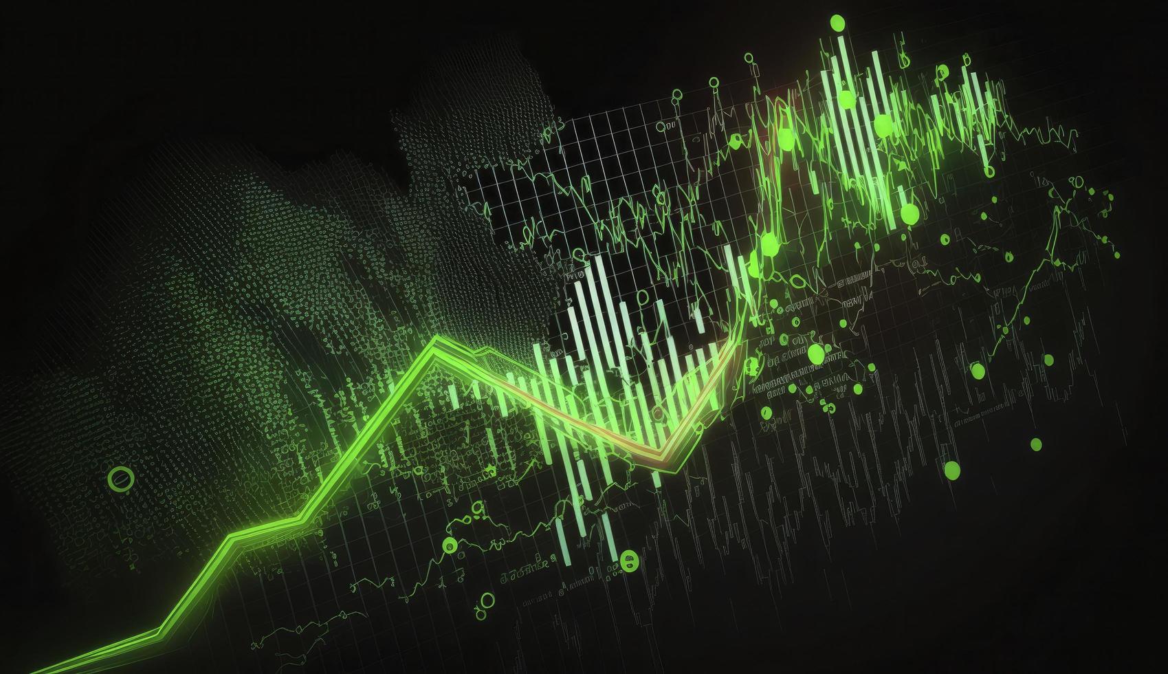 valores mercado comercio grafico en verde color como economía 3d ilustración antecedentes. comercio tendencias y económico desarrollo. foto