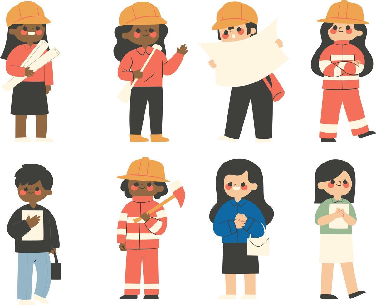 conjunto de construcción trabajadores vector ilustración en un plano dibujos animados estilo. conjunto de personas