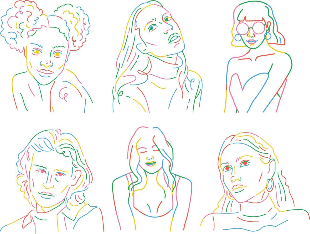 vector conjunto de diferente De las mujeres caras. mano dibujado línea Arte. conjunto de mujer ,colocar apagado personas avatar