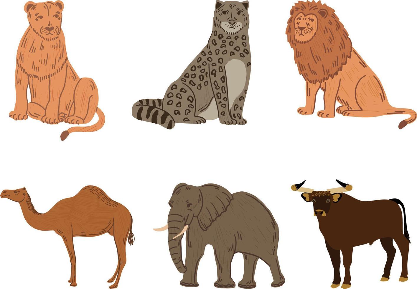 Set of wild animals on white background. Vector illustration in cartoon style.