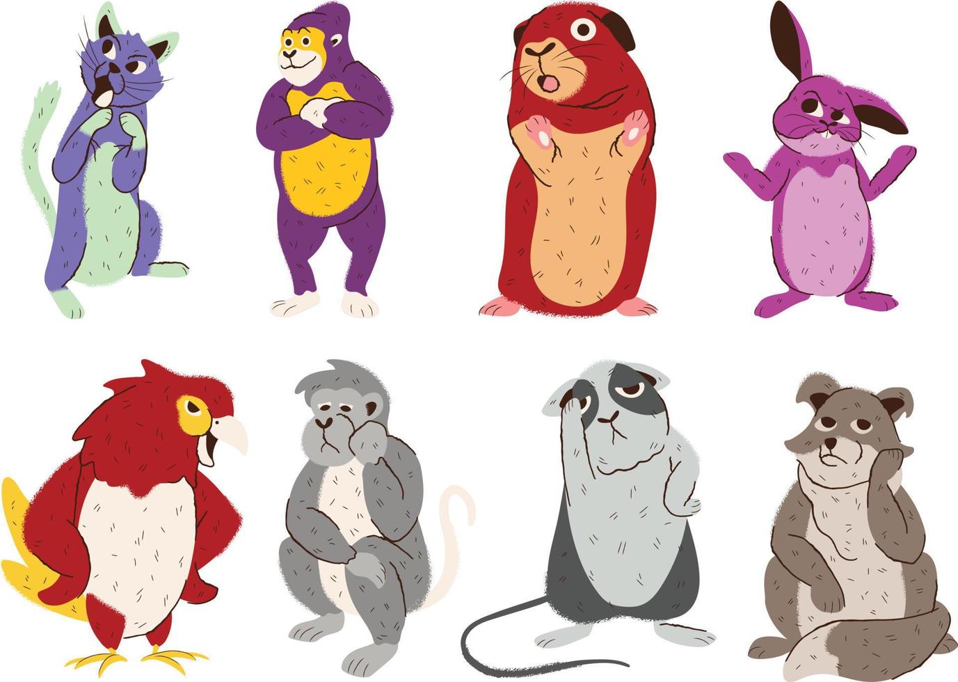 Set of cute cartoon animals isolated on white background. Vector illustration.