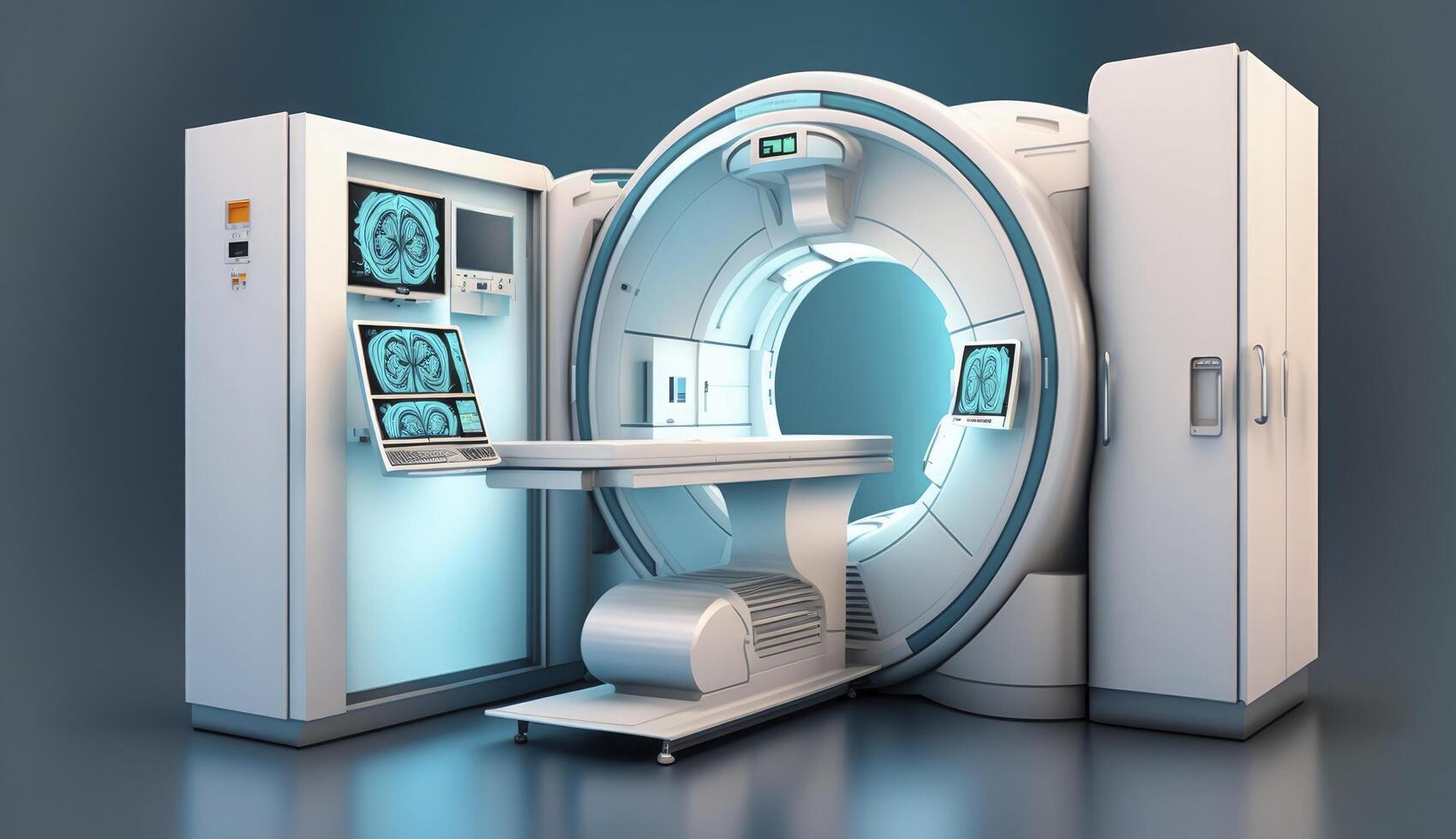 Modern and functioning medical screening technology at room with MRI equipment. Postproducted digital illustration. photo