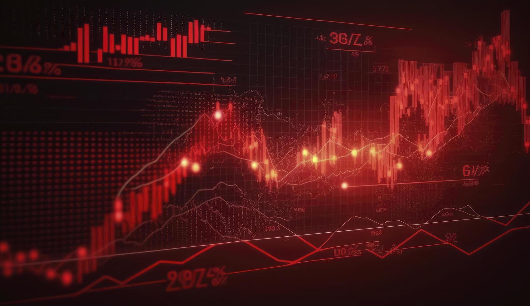 Stock market trading graph in red color as economy 3D illustration background. Trading trends and economic development. photo