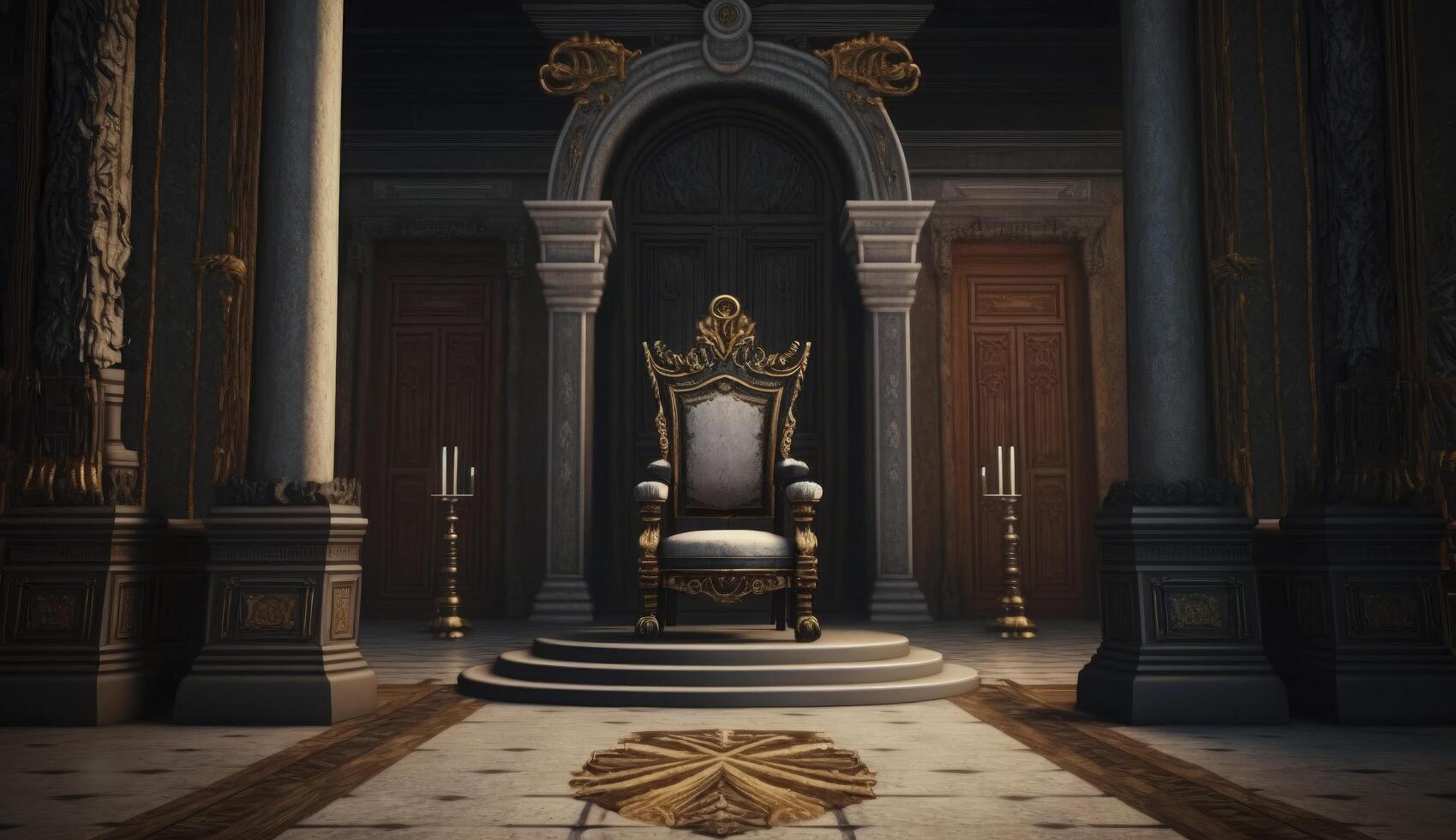 Very decorated empty throne in the castle hall. Postproducted digital illustration. photo