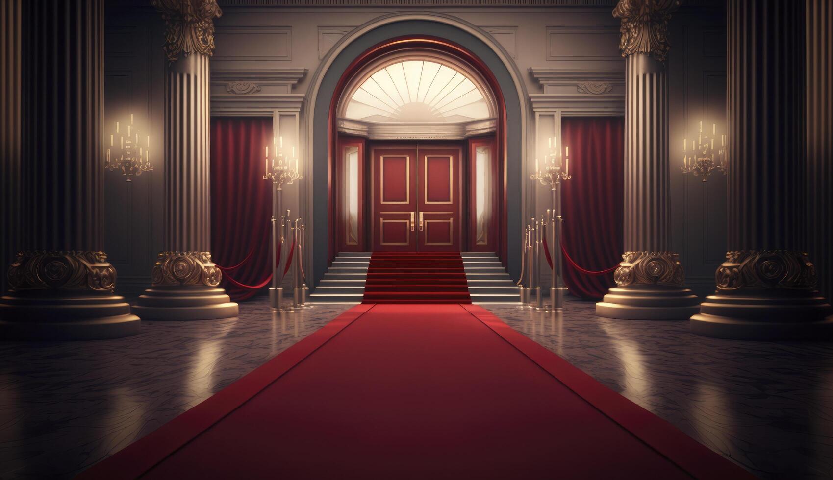 VIP lujo Entrada con rojo alfombra. postproducido generativo ai digital ilustración. foto