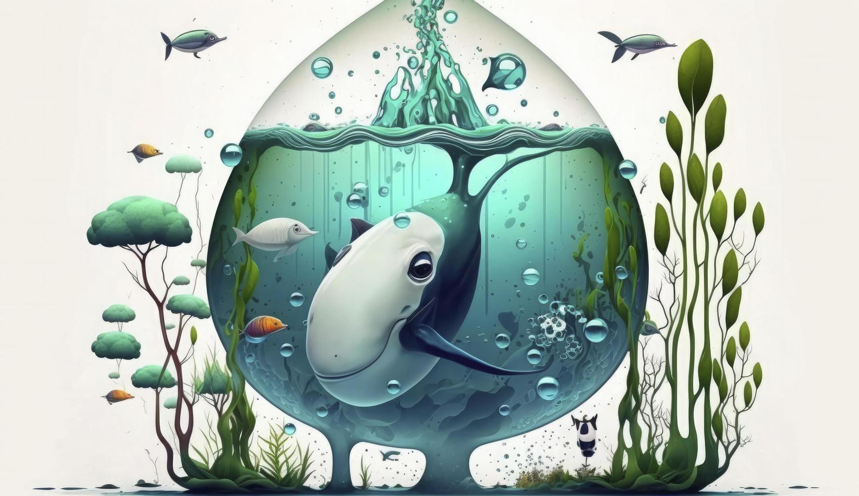 concept of ecology and world water day .Cartoon art, world earth day poster, banner, card,  APRIL 22, Saving the planet, environment,  Planet Earth, Generate Ai photo