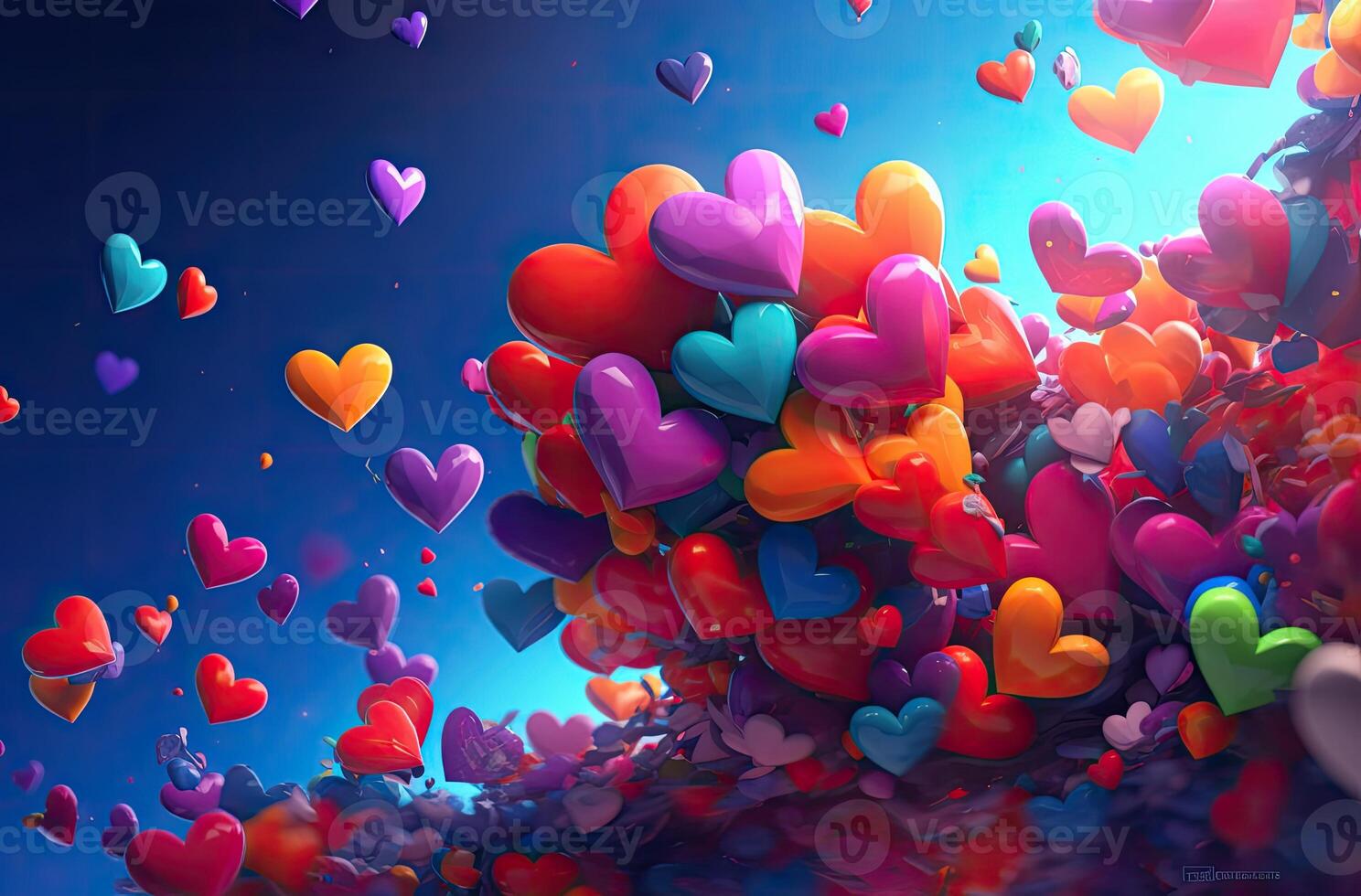 Colorful heart shape balloon with blue sky. Valentine's day background with heart shaped balloons. . photo