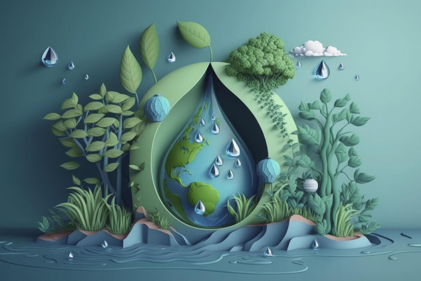 papel Arte , ahorro agua y mundo ambiente día , ecología y mundo agua día , ambiental proteccion y salvar tierra agua foto