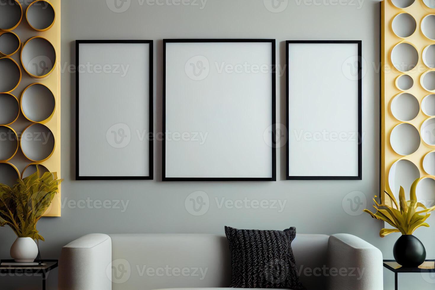 Simple Futuristic Modern Frame Mockup on Living Room . photo