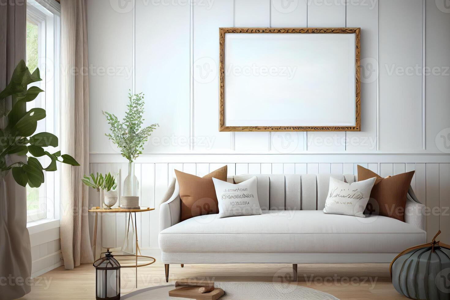 Simple Futuristic Modern Frame Mockup on Living Room . photo