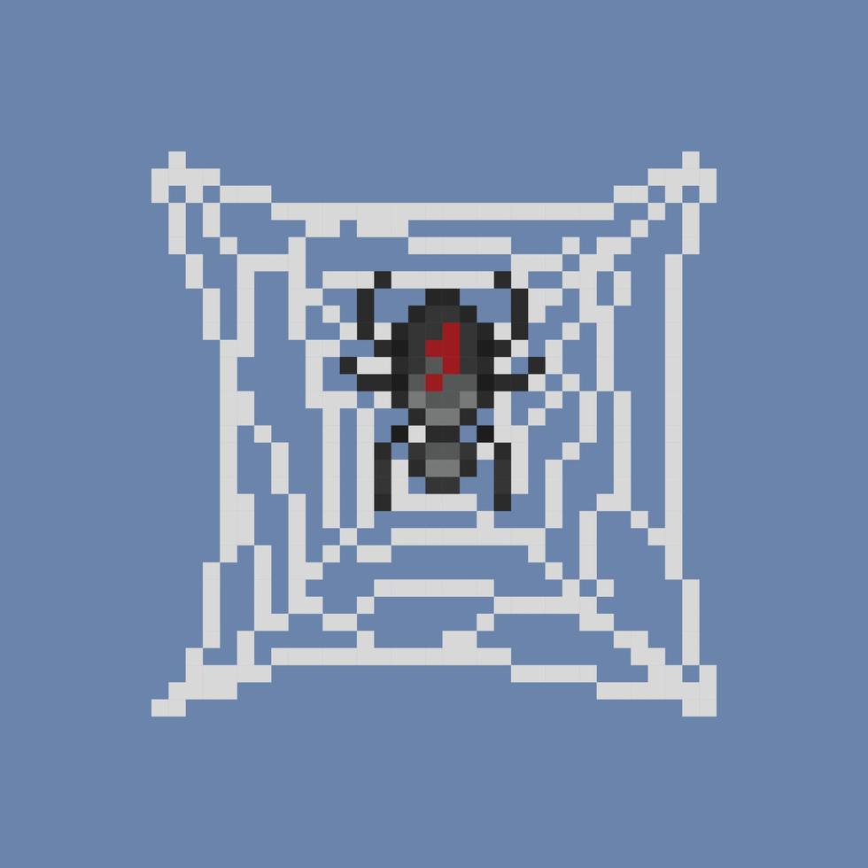 spider on web in pixel art style vector