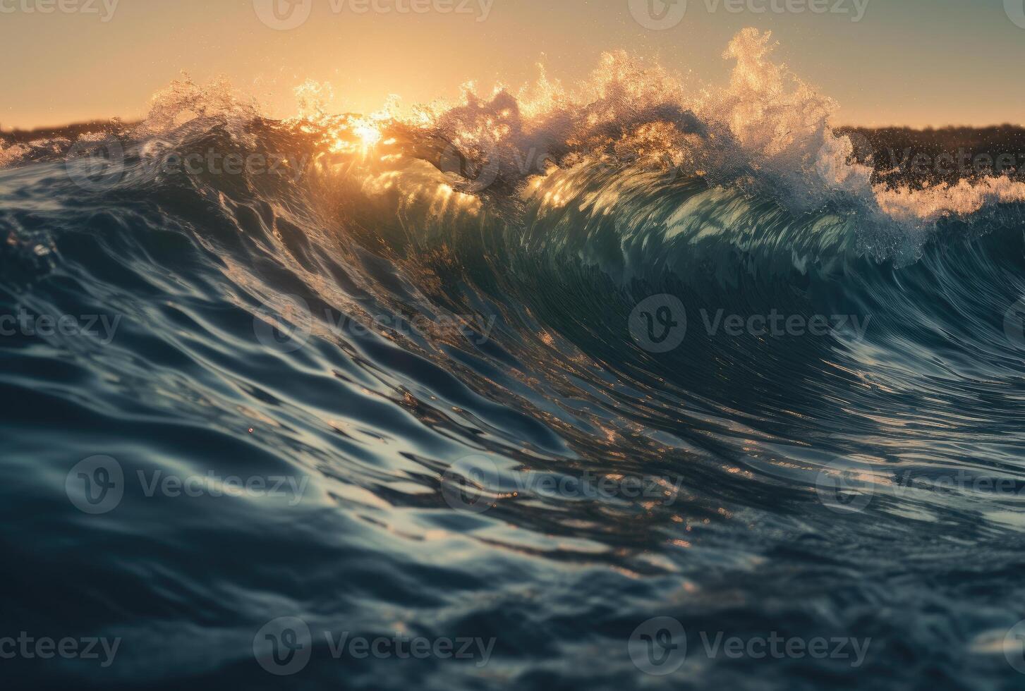 Beautiful deep blue tube wave in the Ocean. Close up sea wave background. Summer holiday concept. photo