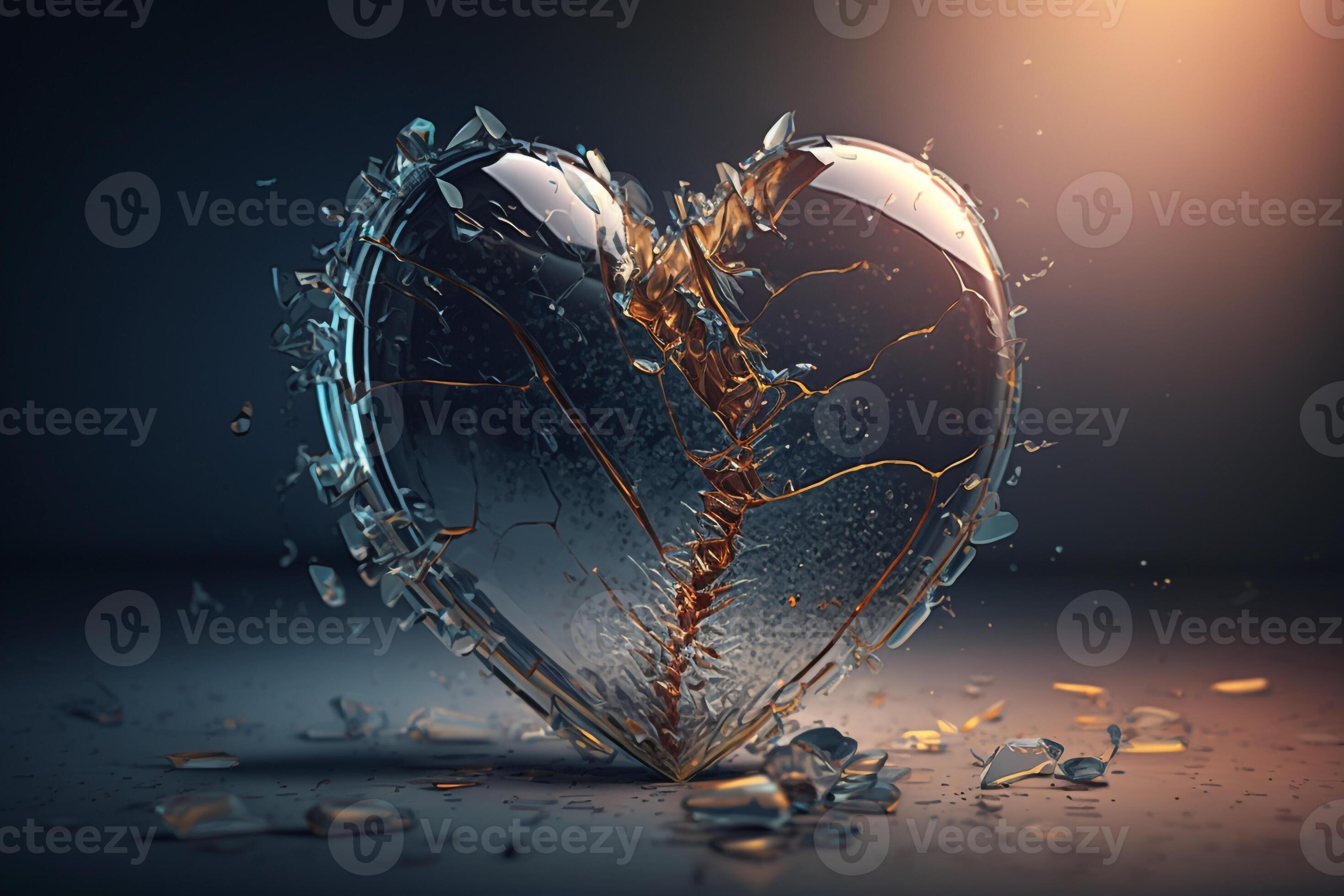 a glass heart, cracked and shattered but still intact, with rays of light  shining through the cracks. AI Generated 22907049 Stock Photo at Vecteezy
