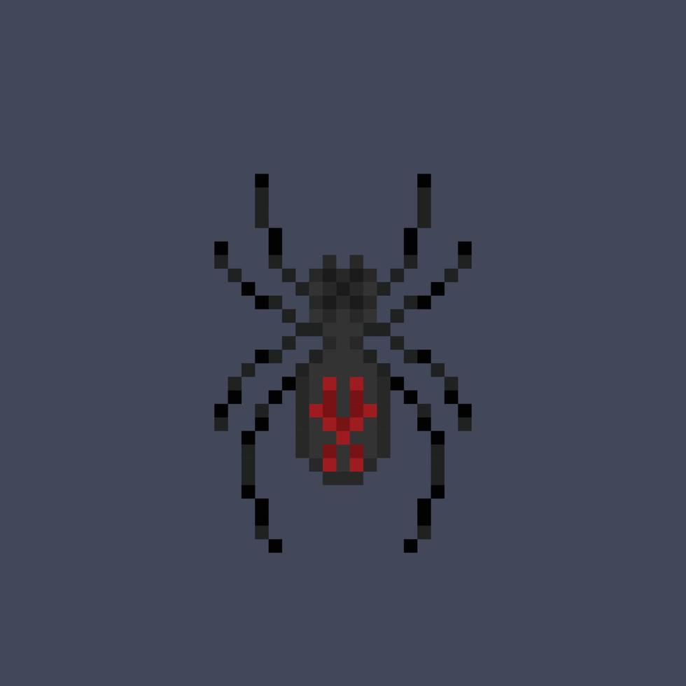 black spider in pixel art style vector