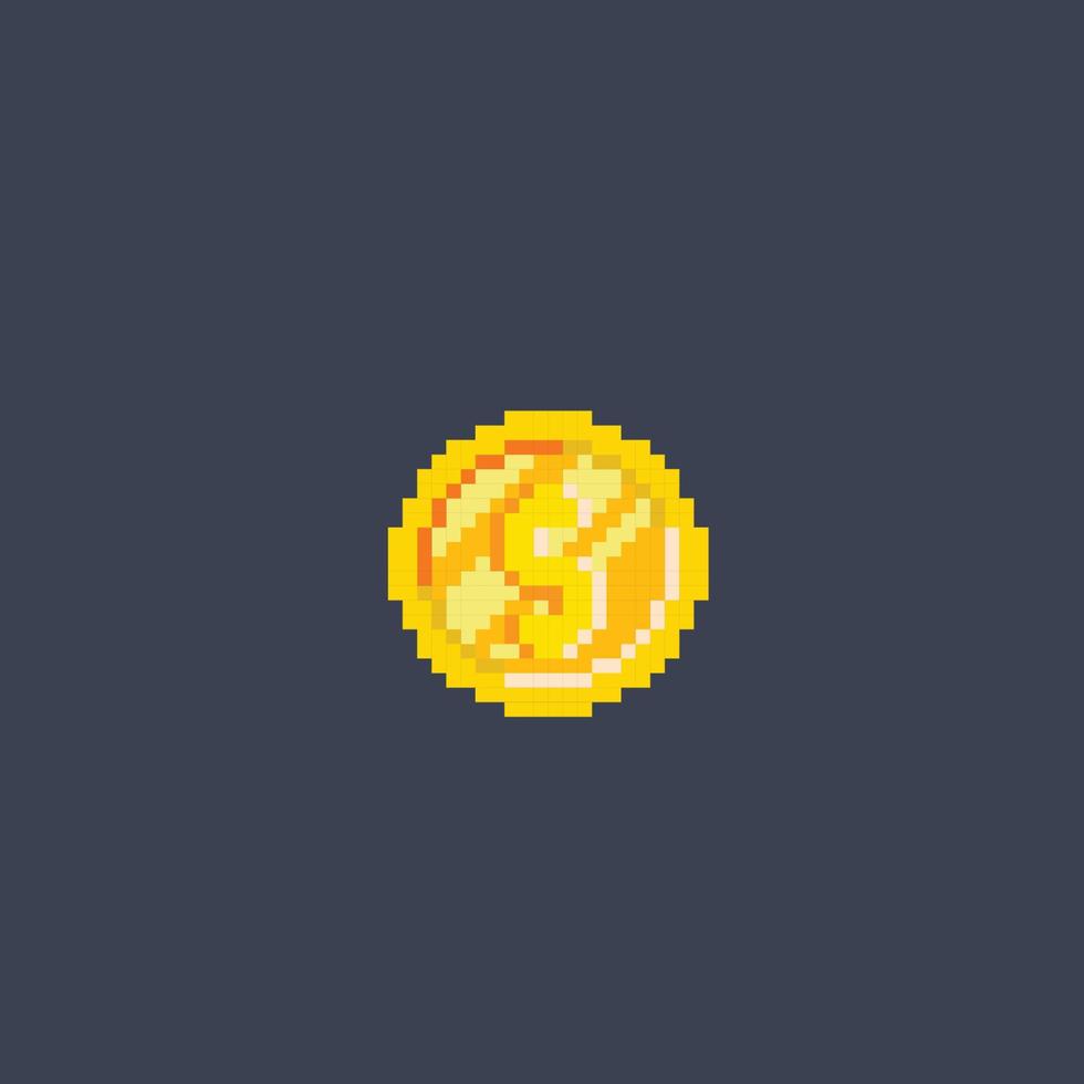 golden coin with dollar sign in pixel art style vector