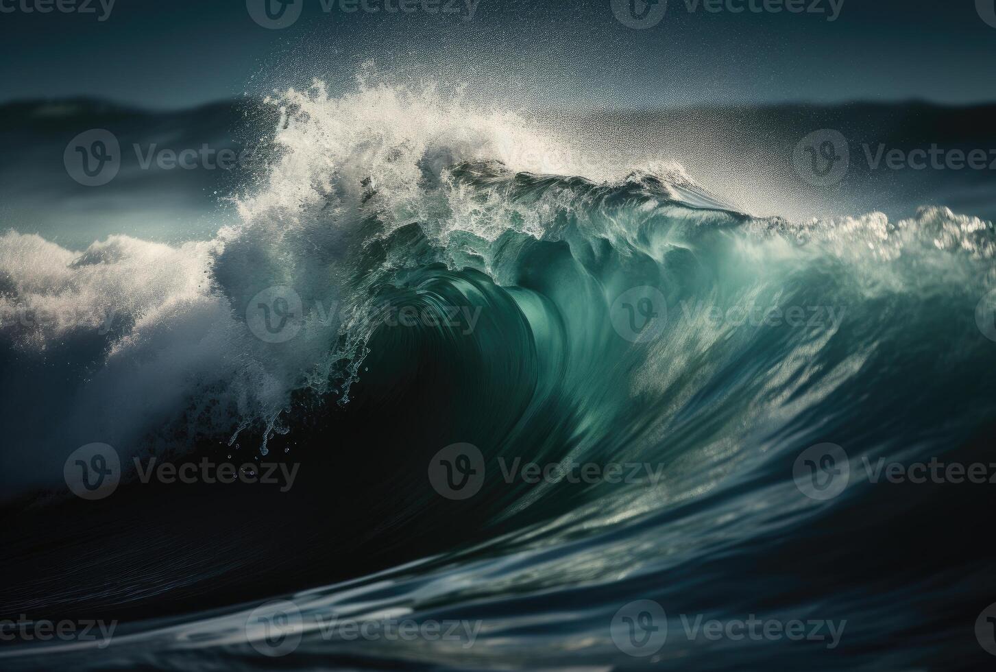 hermosa profundo azul tubo ola en el océano. cerca arriba mar ola antecedentes. verano fiesta concepto. generativo ai foto