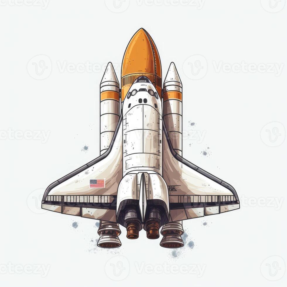Cartoon rocket space ship take off, isolated vector illustration. spaceship icon logo. . photo