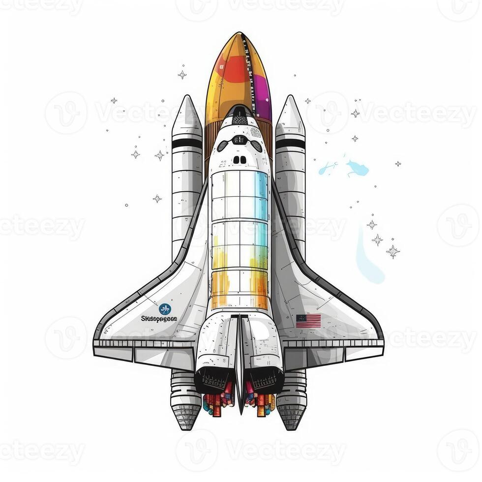Cartoon rocket space ship take off, isolated vector illustration. spaceship icon logo. . photo