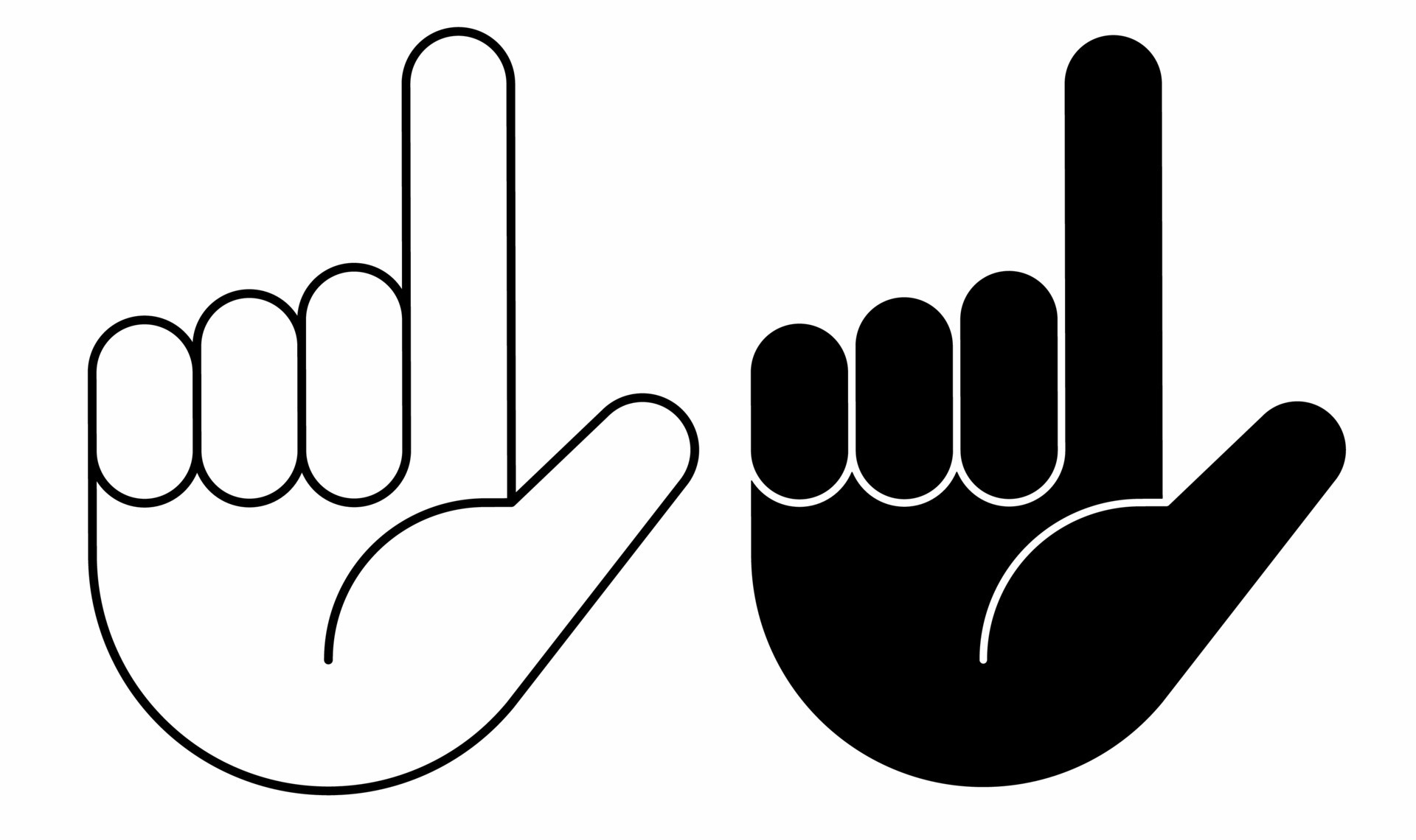 outline silhouette l Loser sign hand gesture icon set isolated on white