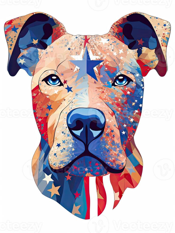 Dog illustration american flag with t-shirt design. Happy 4th Of July USA Independence Day. . photo