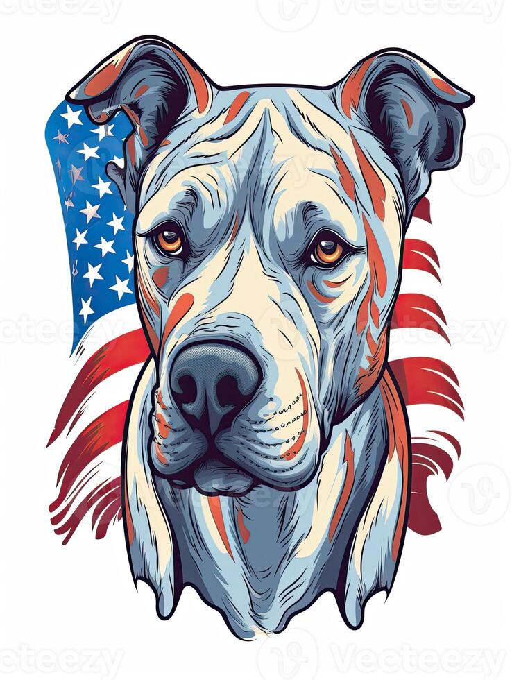 Dog illustration american flag with t-shirt design. Happy 4th Of July USA Independence Day. . photo