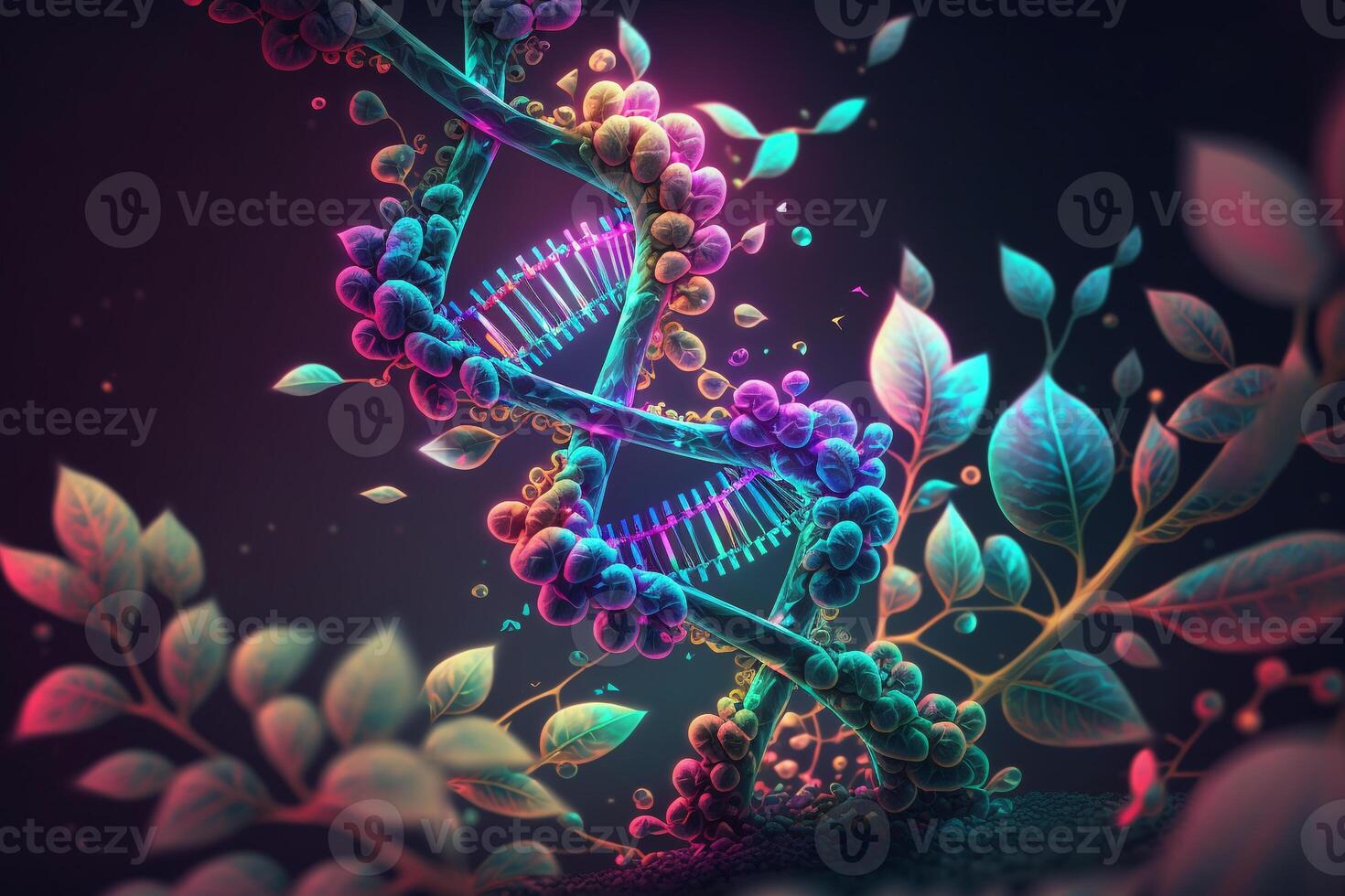 DNA strands with vibrant colors highlight the intricate nature of genetic science. photo