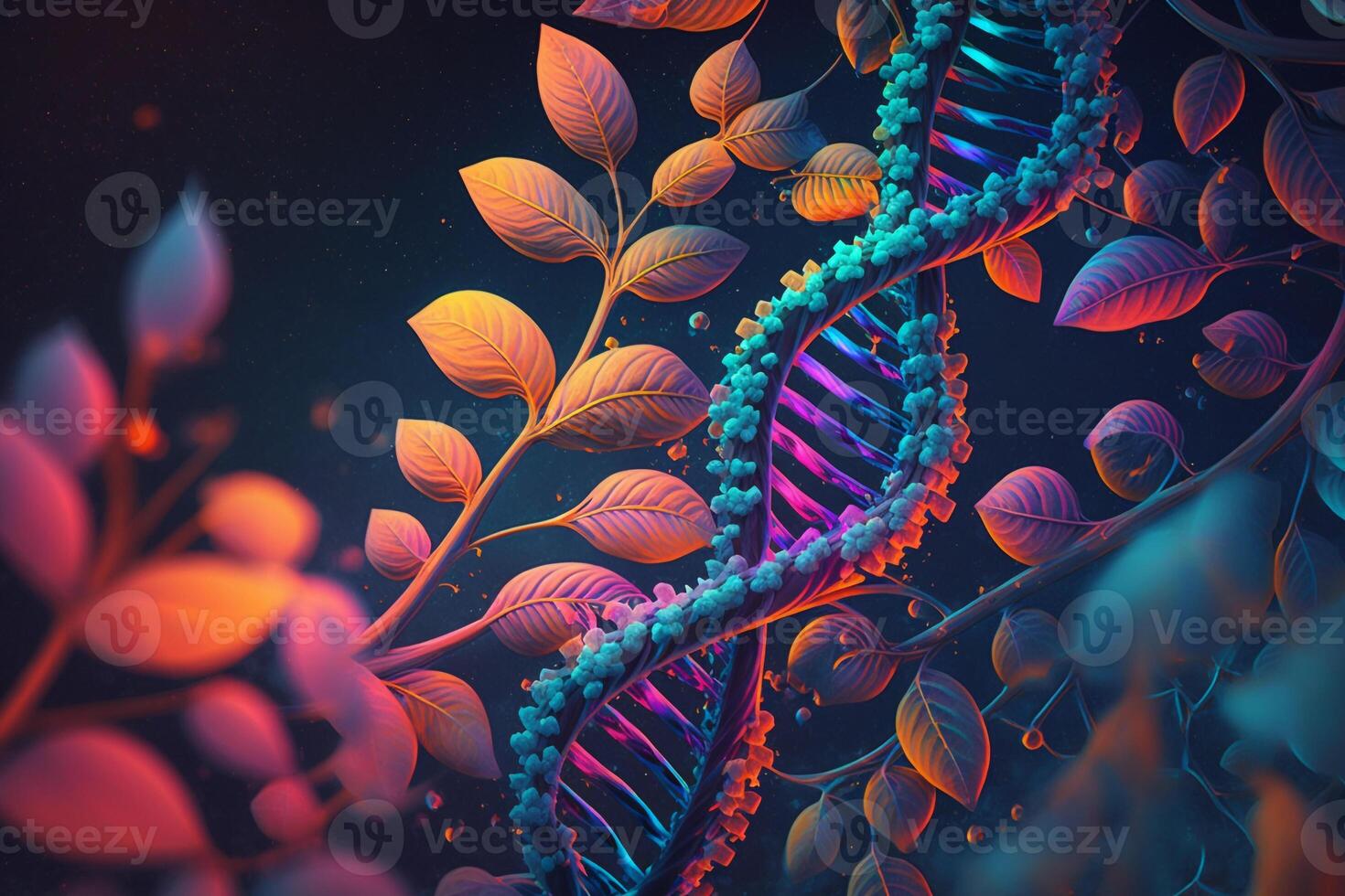 DNA strands with vibrant colors highlight the intricate nature of genetic science. photo