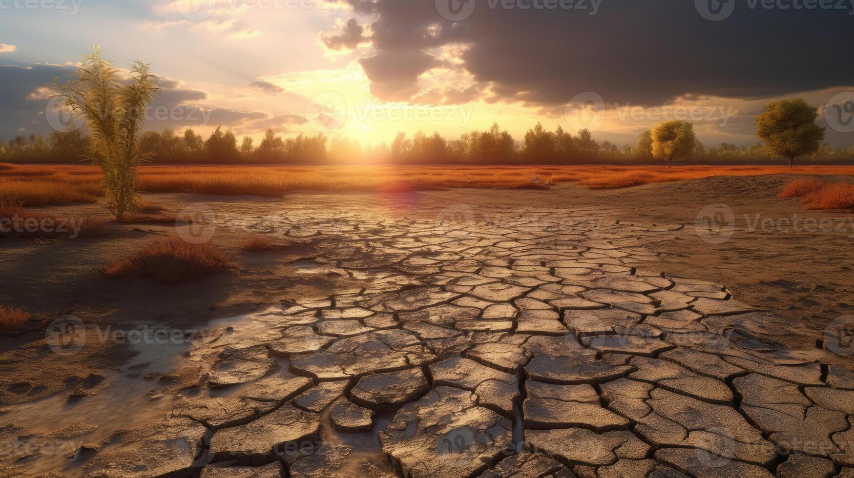 Land with dry and cracked ground. Desert,Global warming background.Conceptual image of climate change. . photo