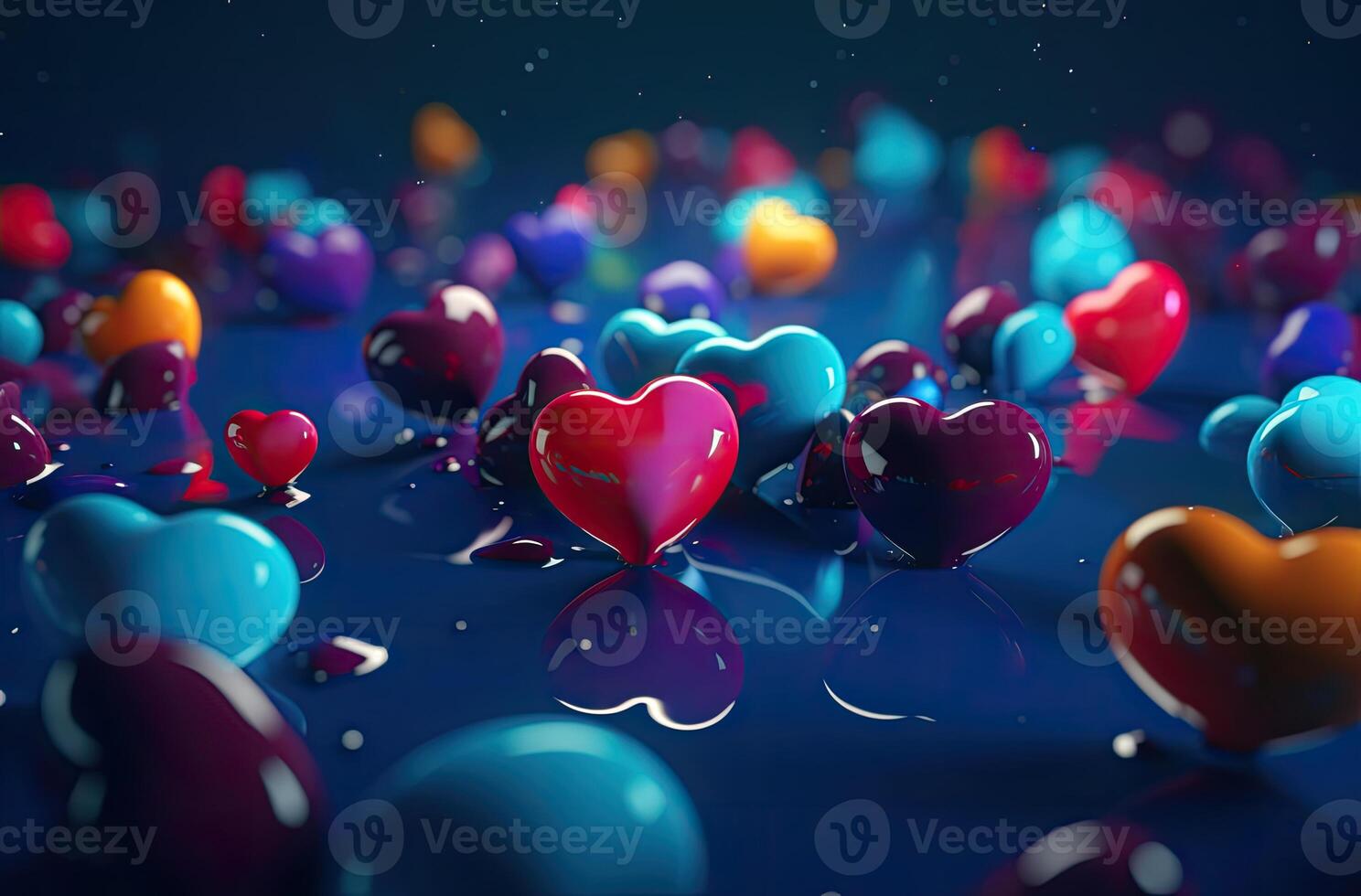 Colorful heart shape balloon with blue sky. Valentine's day background with heart shaped balloons. . photo