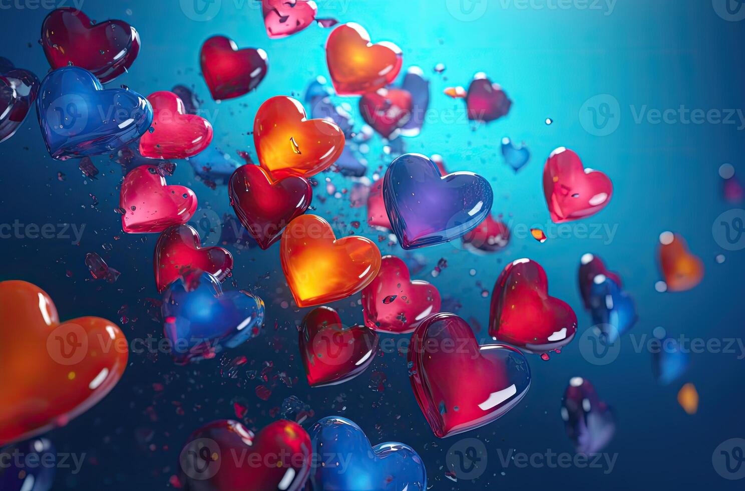 Colorful heart shape balloon with blue sky. Valentine's day background with heart shaped balloons. . photo