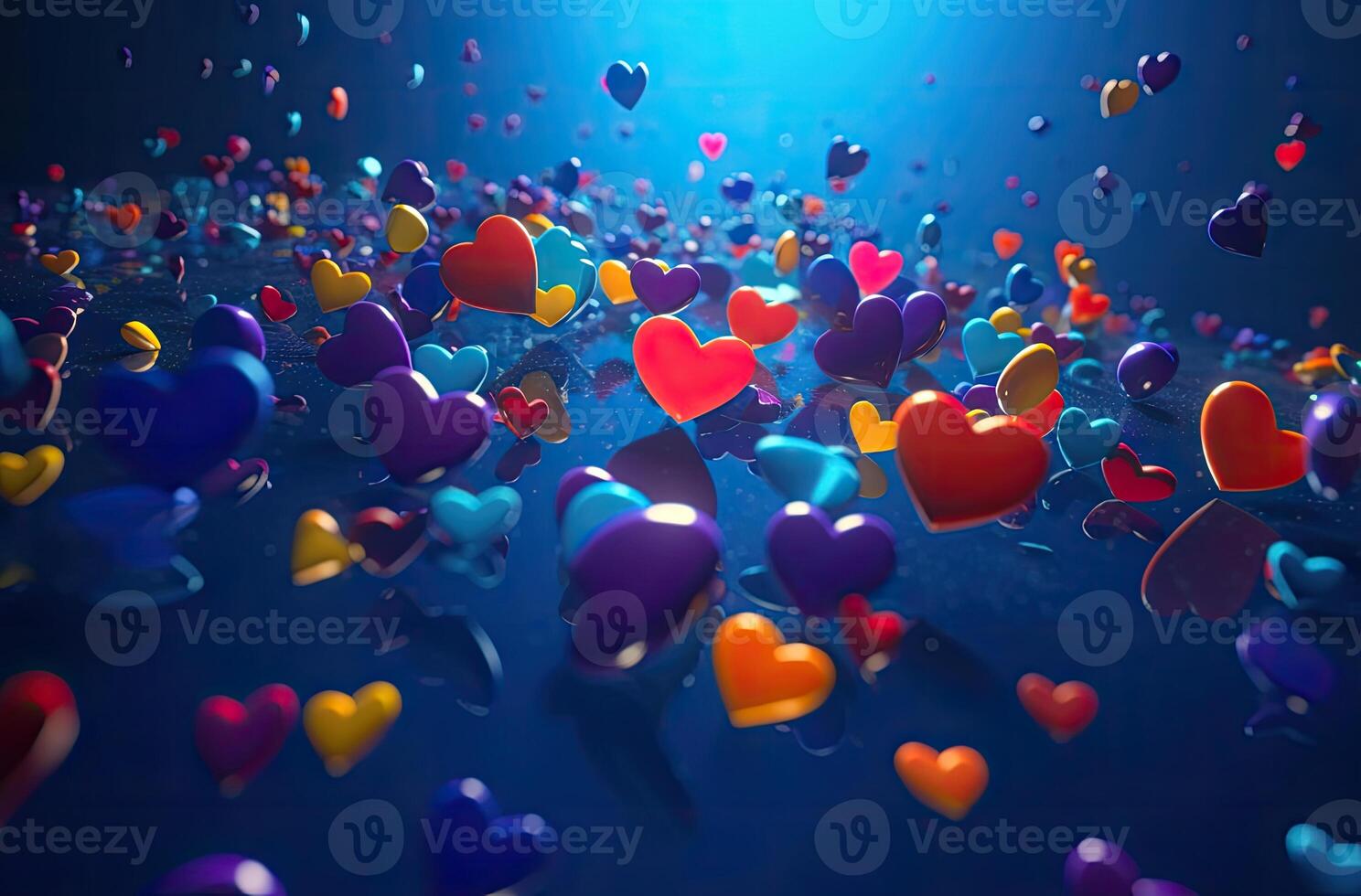 Colorful heart shape balloon with blue sky. Valentine's day background with heart shaped balloons. . photo