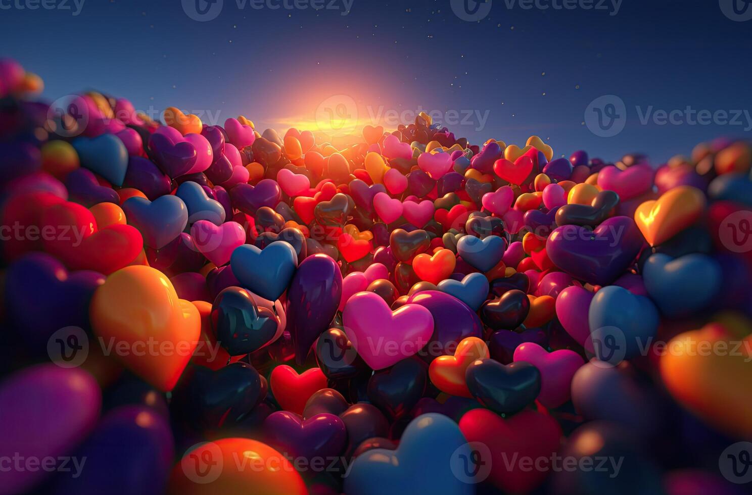 Colorful heart shape balloon with blue sky. Valentine's day background with heart shaped balloons. . photo