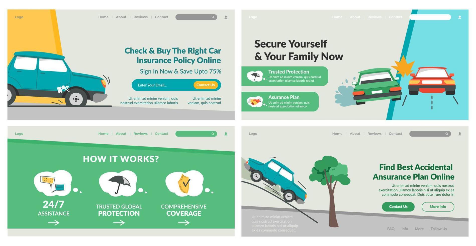 Web banner set with car insurance advertising vector