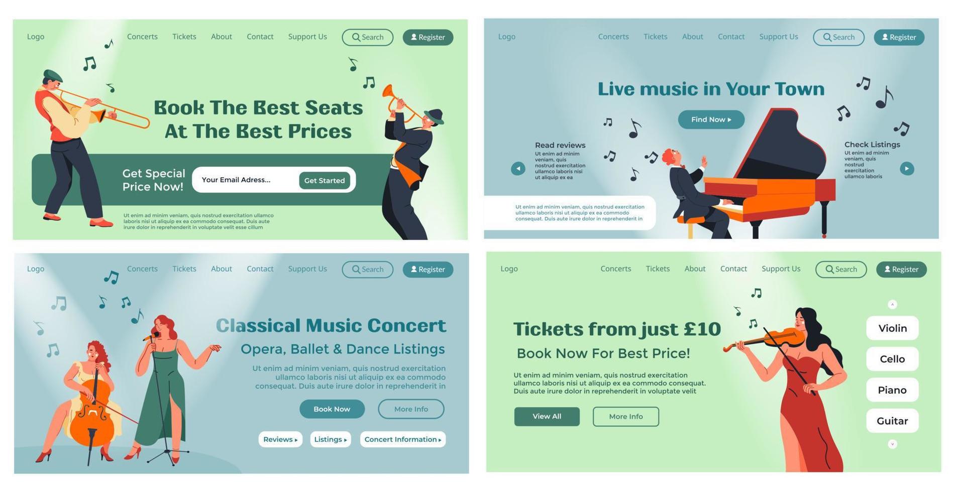 Web banner set for musical performance promo vector