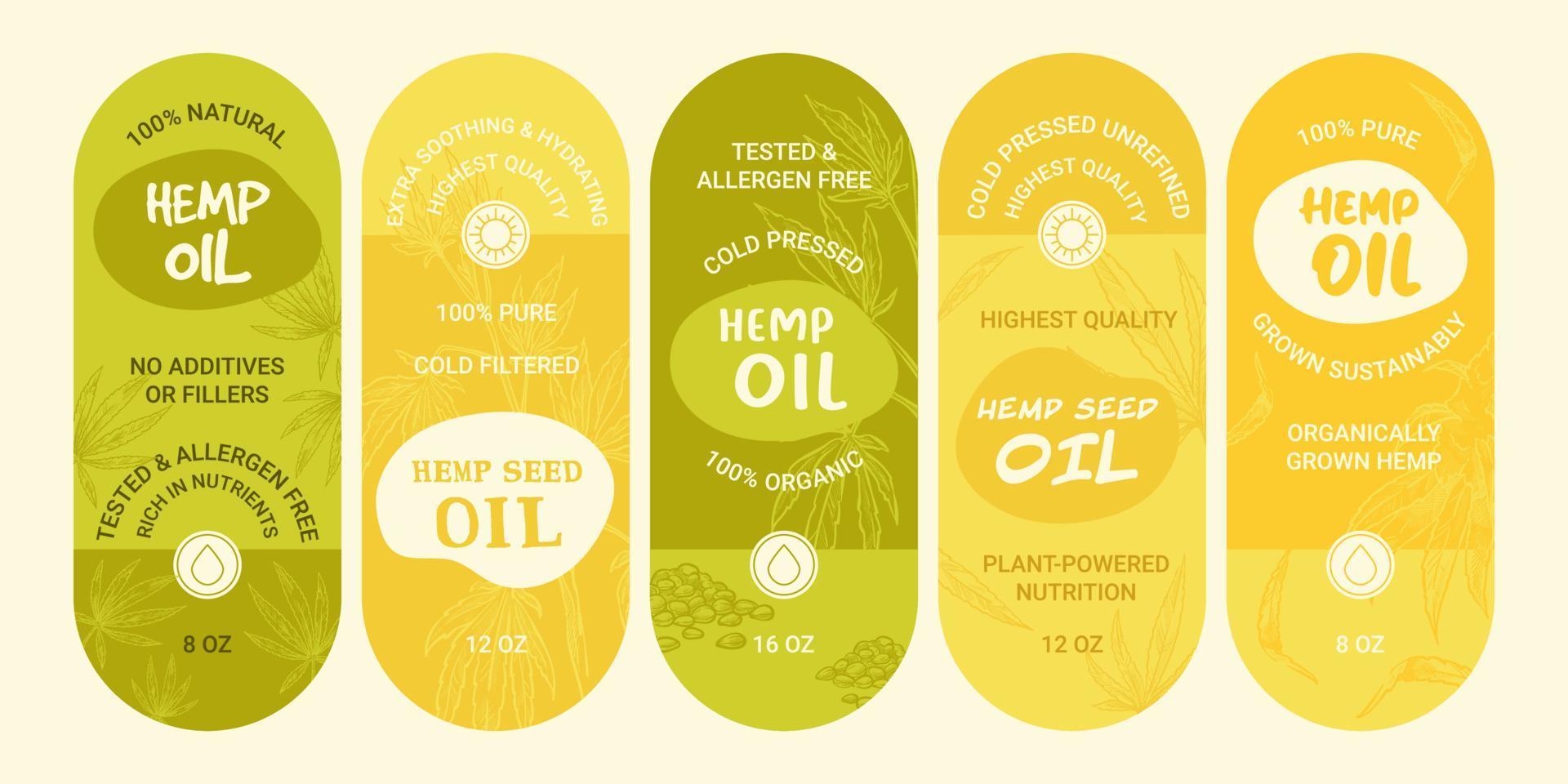 Product package design set for hemp seed oil vector