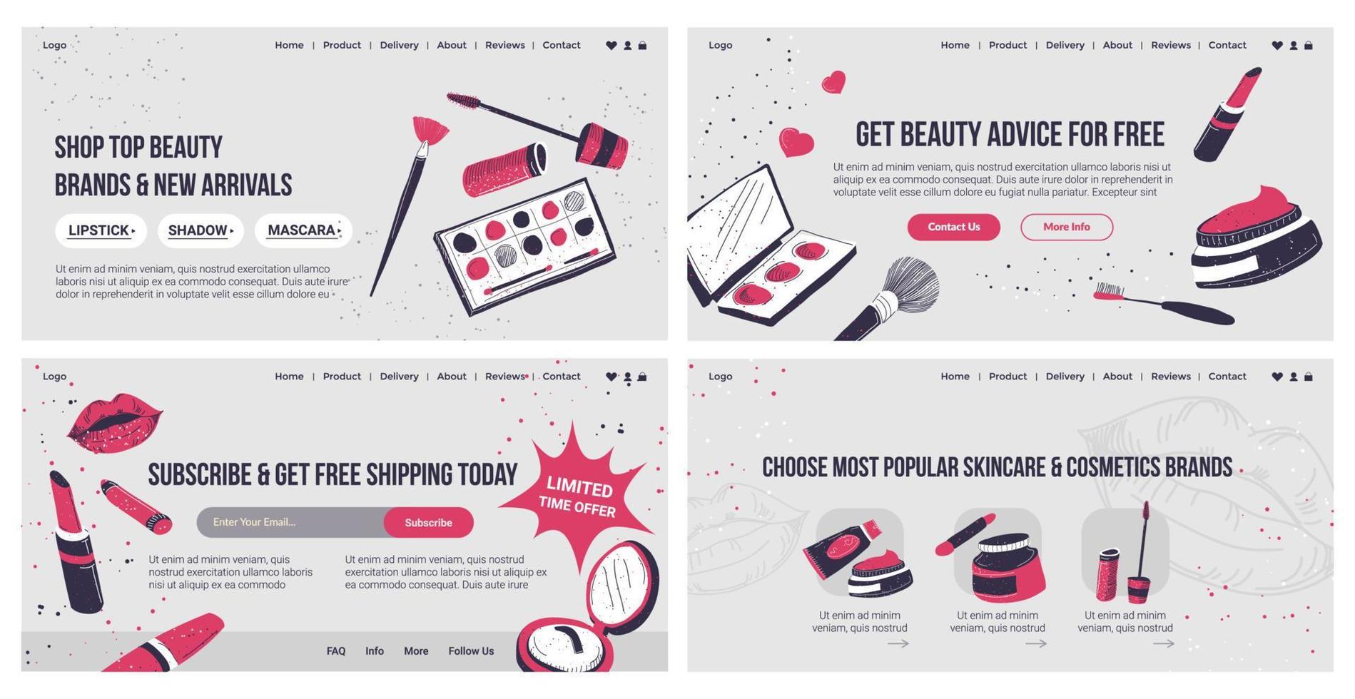 Landing page set for beauty products store vector