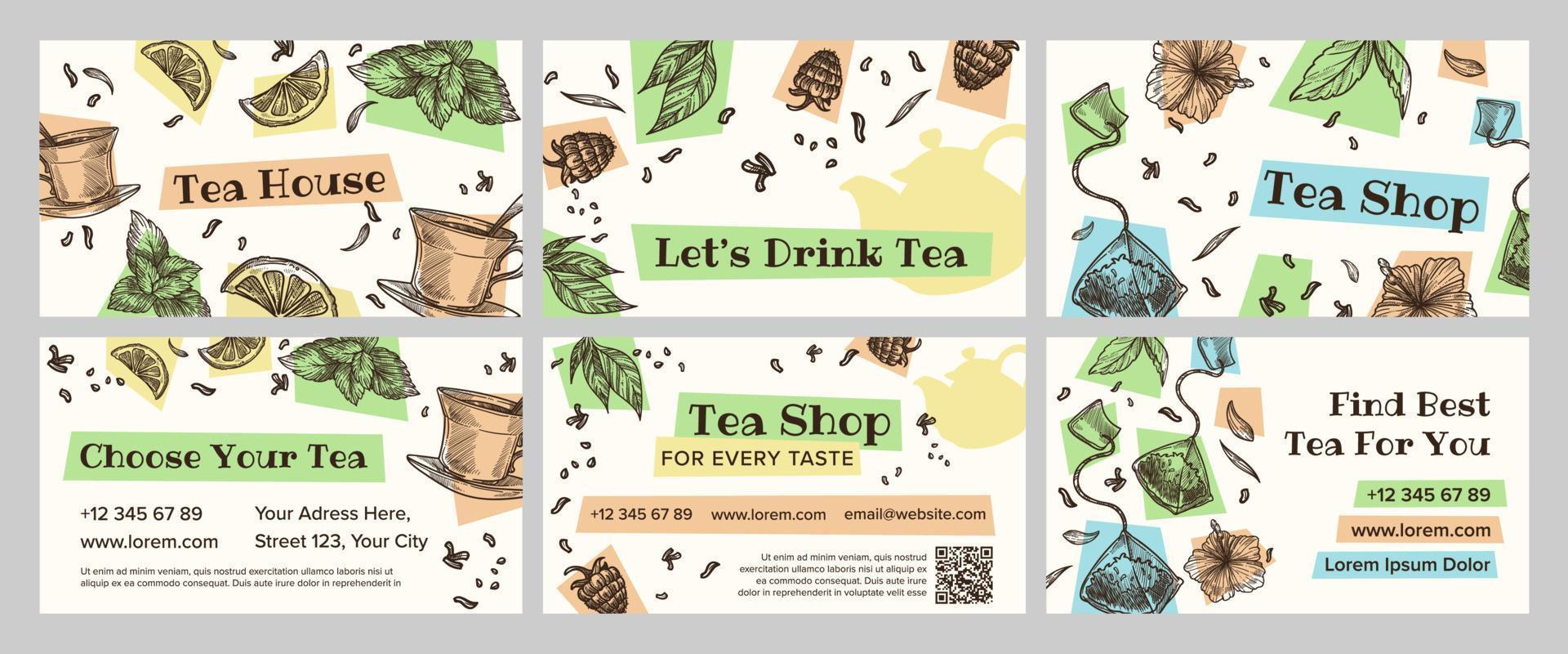 Business card design set for tea house branding vector