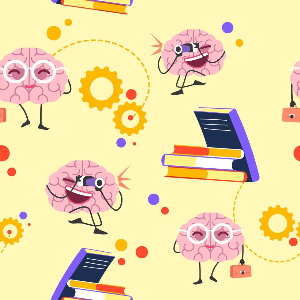activo cerebro personaje aprendizaje y leyendo impresión vector