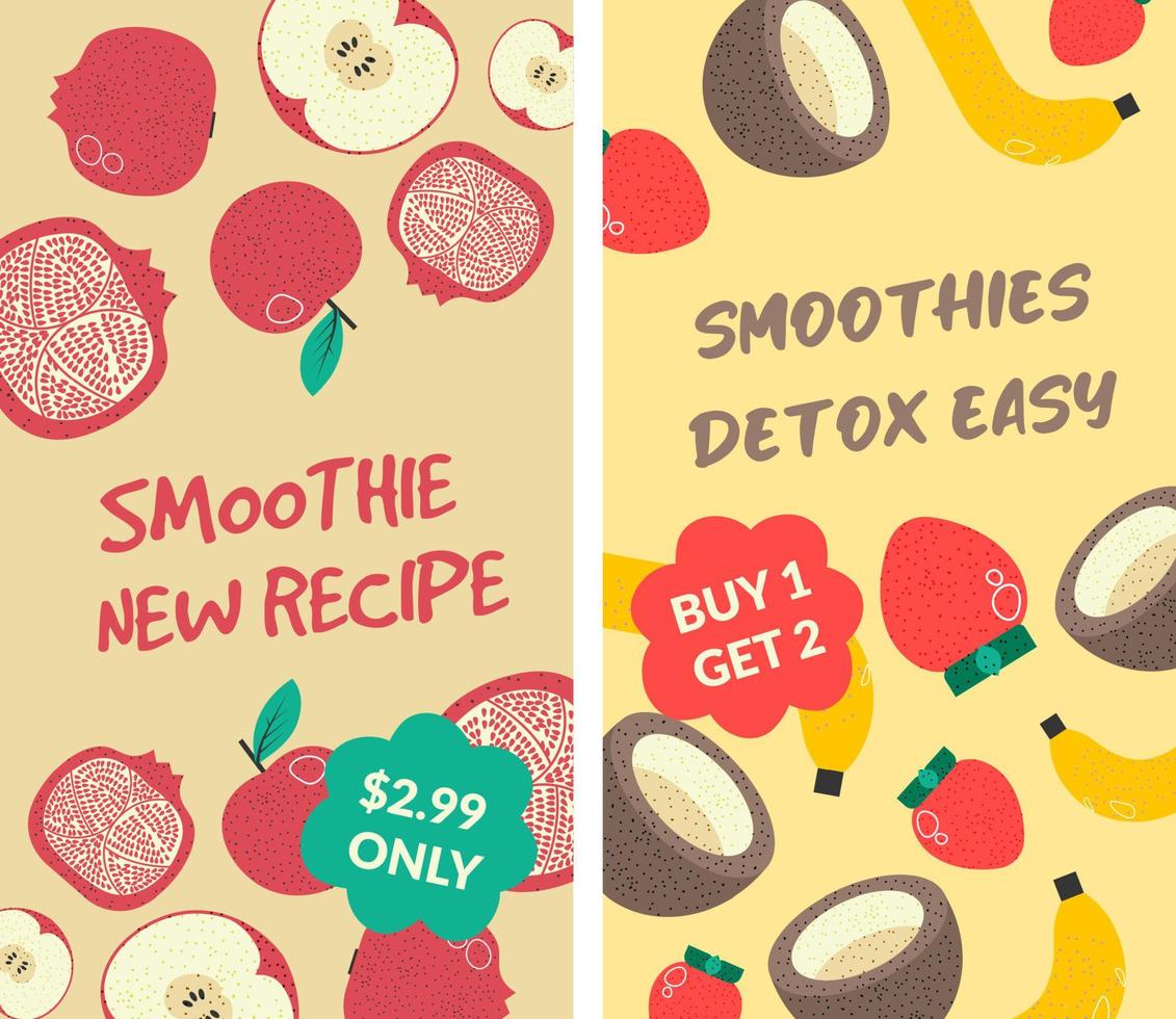 Smoothies detox easy, new recipe banner vector