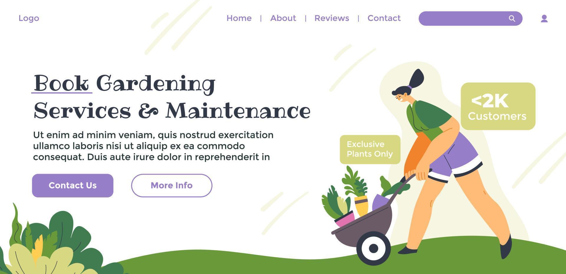 Book gardening services and maintenance website vector